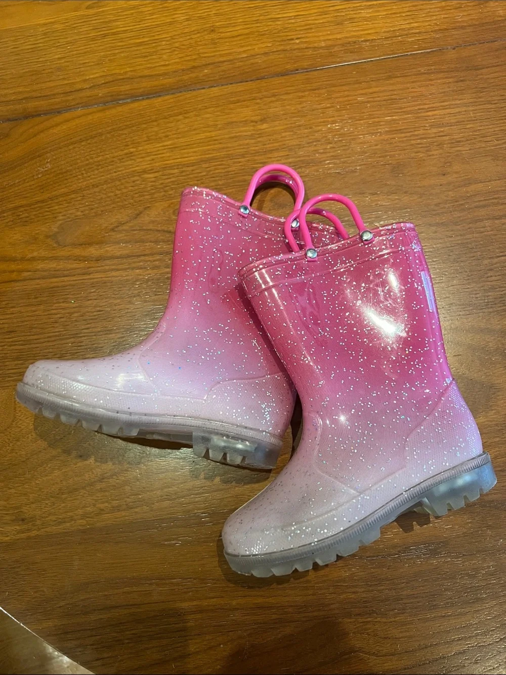 Kids Pink Ombre Glitter light up Rain Boots